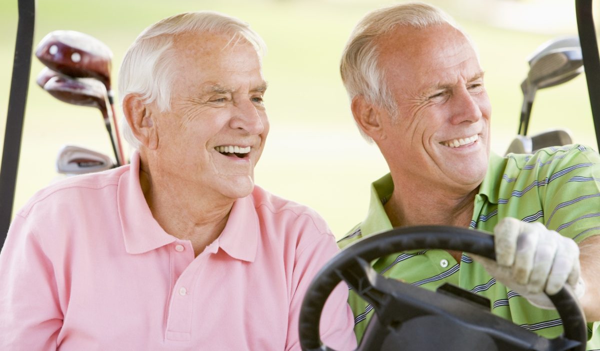 Male Friends Enjoying A Game Of Golf